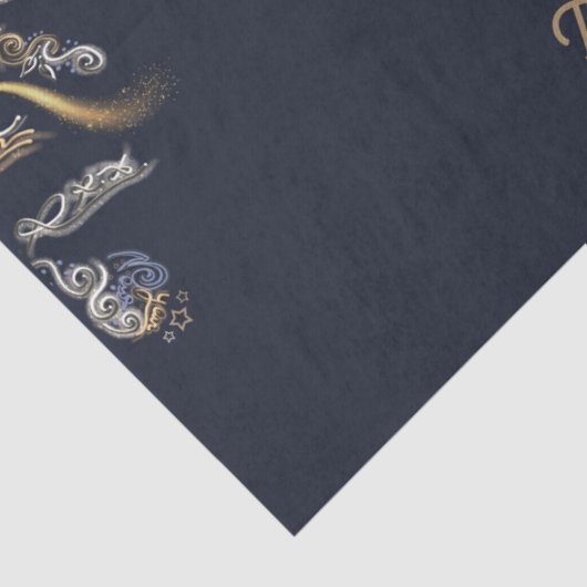 Dark Blue & Gold Midnight Sparkle Stars New Year 薄葉紙 (詳細)