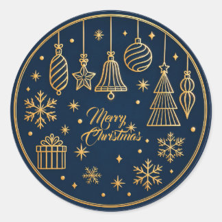 Dark Blue &Gold Ornament Merry Christma Sticker ラウンドシール