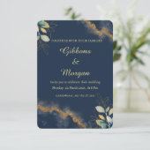 Dark Blue Gold Watercolor Wash Modern Wedding  招待状 (スタンド正面)