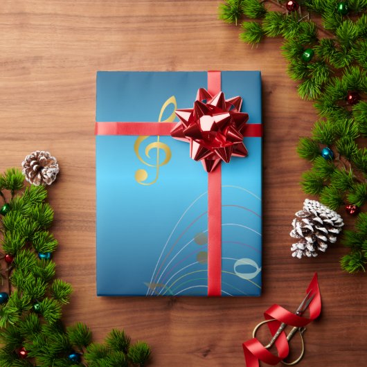 Dark Blue Gradient Elegant Music Notes ラッピングペーパー (クリスマスギフト)