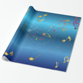 Dark Blue Gradient Elegant Music Notes ラッピングペーパー