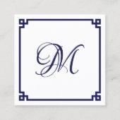 Dark Blue Greek Key Calligraphy Monogram スクエア名刺 (正面)