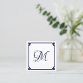 Dark Blue Greek Key Calligraphy Monogram スクエア名刺 (スタンド正面)