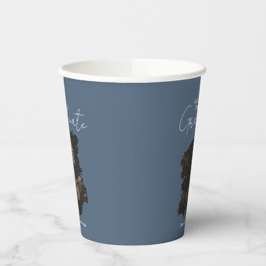 Dark Blue Grey Graduation Customizable Photo Text 紙コップ (左)