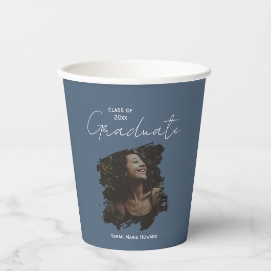 Dark Blue Grey Graduation Customizable Photo Text 紙コップ (正面)