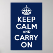 Dark Blue Keep Calm and Carry On ポスター (正面)