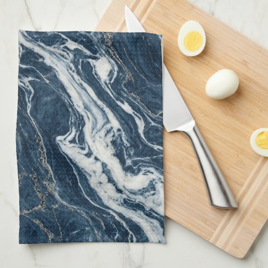 Dark Blue Marble Elegant Minimal Style キッチンタオル (四つ折り)