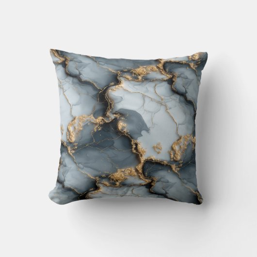 Dark Blue Marble Texture with Liquid Gold Veins クッション (正面)