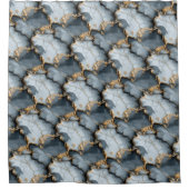 Dark Blue Marble Texture with Liquid Gold Veins シャワーカーテン (正面)