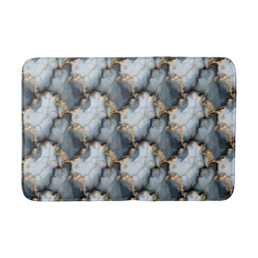Dark Blue Marble Texture with Liquid Gold Veins バスマット (正面)