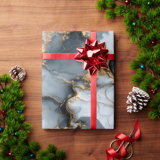 Dark Blue Marble Texture with Liquid Gold Veins ラッピングペーパー (クリスマスギフト)