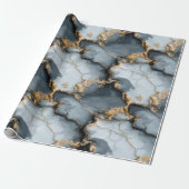 Dark Blue Marble Texture with Liquid Gold Veins ラッピングペーパー (アンロールド)