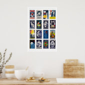 Dark Blue Matchbox Label Collage, Vintage Ephemera ポスター (キッチン)