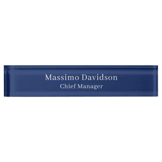Dark Blue Modern Minimalist Simple Serif Font デスクネームプレート (正面)