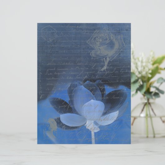 Dark blue old handwritting paper and flowers (スタンド正面)