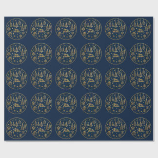 Dark Blue &Ornament Merry Christma Rapping Paper ラッピングペーパー
