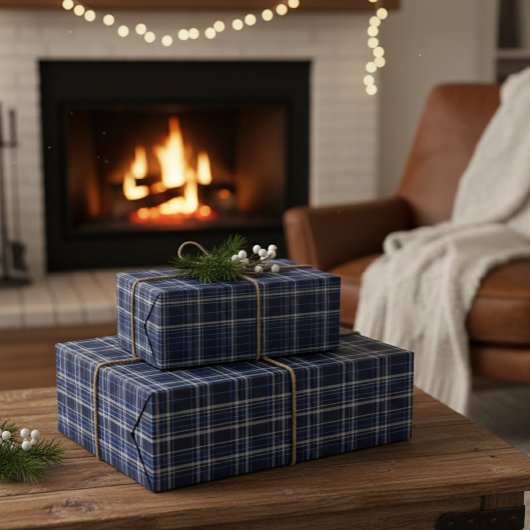 Dark Blue Plaid Tartan Wrapping Paper ラッピングペーパー