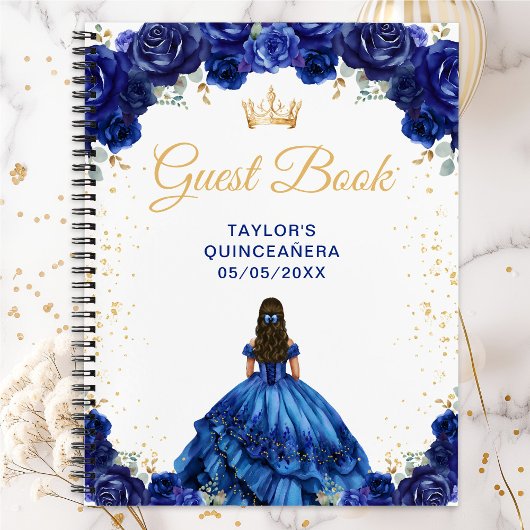 Dark Blue Princess Quinceañera Guest Book ノートブック