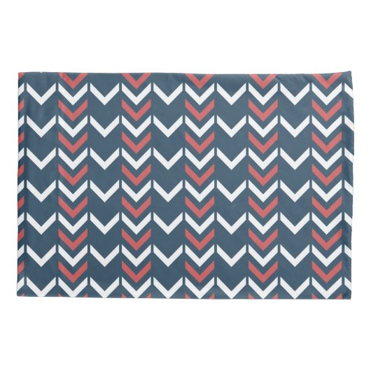 Dark Blue & Red Geometric Chevron Pattern 枕カバー (裏面)