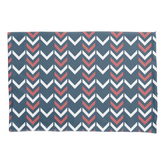 Dark Blue & Red Geometric Chevron Pattern 枕カバー (正面)