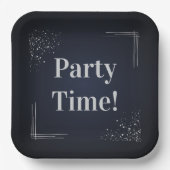 Dark Blue & Silver Birthday Custom Paper Plates ペーパープレート (正面)