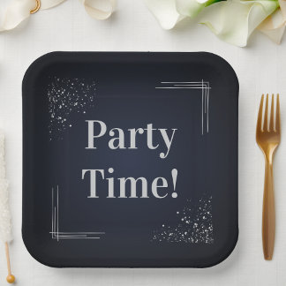 Dark Blue & Silver Birthday Custom Paper Plates ペーパープレート