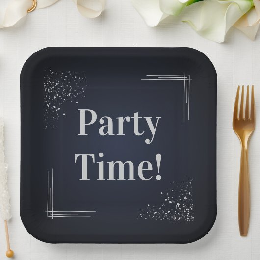 Dark Blue & Silver Birthday Custom Paper Plates ペーパープレート