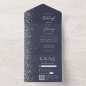 Dark Blue Silver Glitter QR Code Wedding オールインワン招待状 (内側)