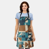 Dark Blue, Teal, Brown, and Tan Geometric Pattern エプロン (着用した状態)