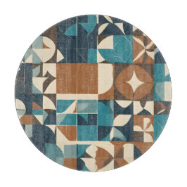 Dark Blue, Teal, Brown, and Tan Geometric Pattern カッティングボード