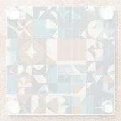 Dark Blue, Teal, Brown, and Tan Geometric Pattern ガラスコースター (裏面)