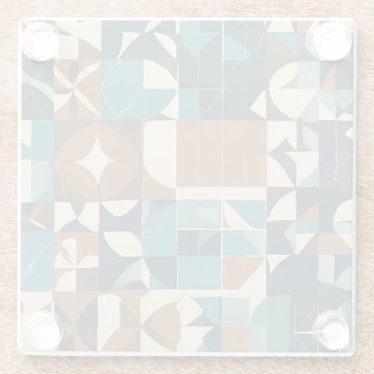 Dark Blue, Teal, Brown, and Tan Geometric Pattern ガラスコースター (裏面)