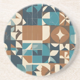 Dark Blue, Teal, Brown, and Tan Geometric Pattern コースター