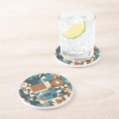 Dark Blue, Teal, Brown, and Tan Geometric Pattern コースター (側面)