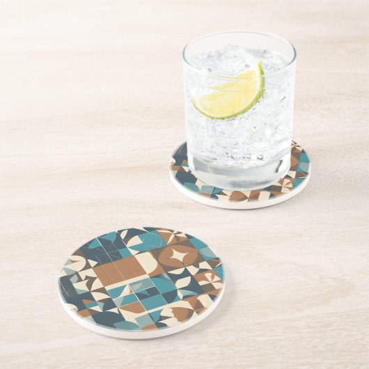 Dark Blue, Teal, Brown, and Tan Geometric Pattern コースター (側面)
