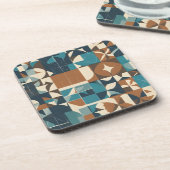 Dark Blue, Teal, Brown, and Tan Geometric Pattern コースター (左側)