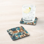 Dark Blue, Teal, Brown, and Tan Geometric Pattern コースター (右側)