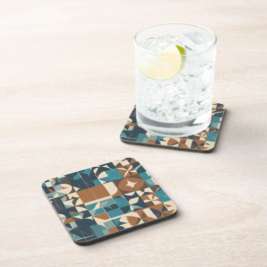 Dark Blue, Teal, Brown, and Tan Geometric Pattern コースター (右側)
