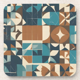 Dark Blue, Teal, Brown, and Tan Geometric Pattern コースター