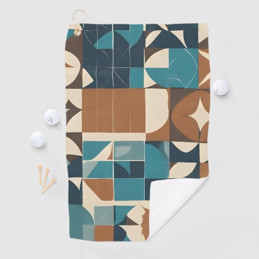 Dark Blue, Teal, Brown, and Tan Geometric Pattern ゴルフタオル (インサイチュ)