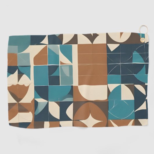 Dark Blue, Teal, Brown, and Tan Geometric Pattern ゴルフタオル (横)