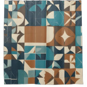 Dark Blue, Teal, Brown, and Tan Geometric Pattern シャワーカーテン (正面)