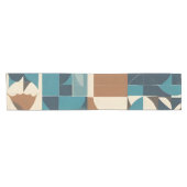 Dark Blue, Teal, Brown, and Tan Geometric Pattern ショートテーブルランナー (横)