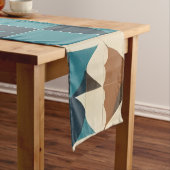 Dark Blue, Teal, Brown, and Tan Geometric Pattern ショートテーブルランナー (インサイチュ)