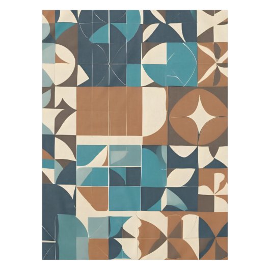 Dark Blue, Teal, Brown, and Tan Geometric Pattern テーブルクロス (正面)