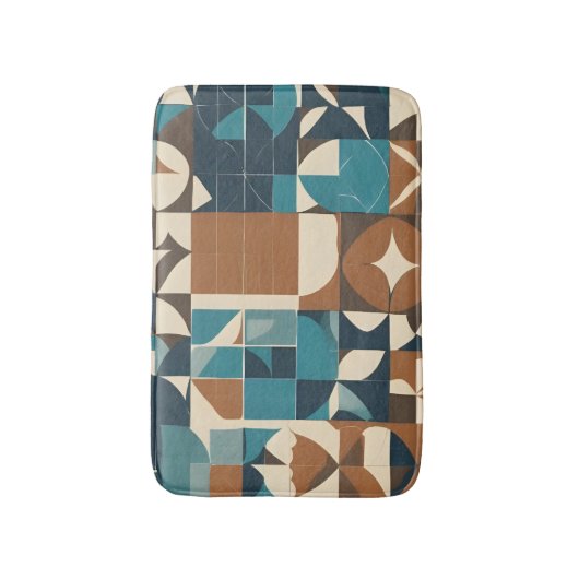 Dark Blue, Teal, Brown, and Tan Geometric Pattern バスマット (正面縦)