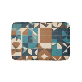 Dark Blue, Teal, Brown, and Tan Geometric Pattern バスマット