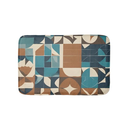 Dark Blue, Teal, Brown, and Tan Geometric Pattern バスマット (正面)