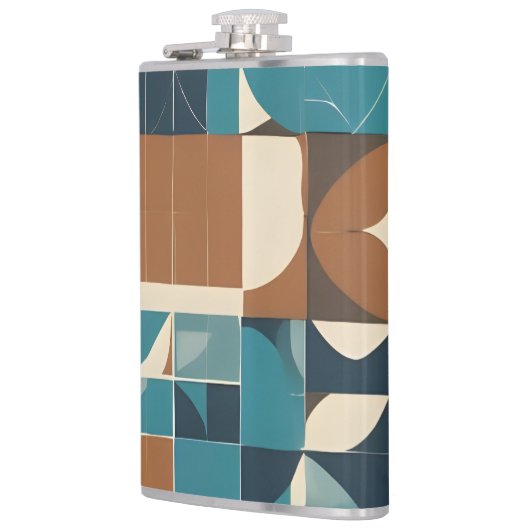 Dark Blue, Teal, Brown, and Tan Geometric Pattern フラスク (左)