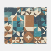 Dark Blue, Teal, Brown, and Tan Geometric Pattern フリースブランケット (正面(横))
